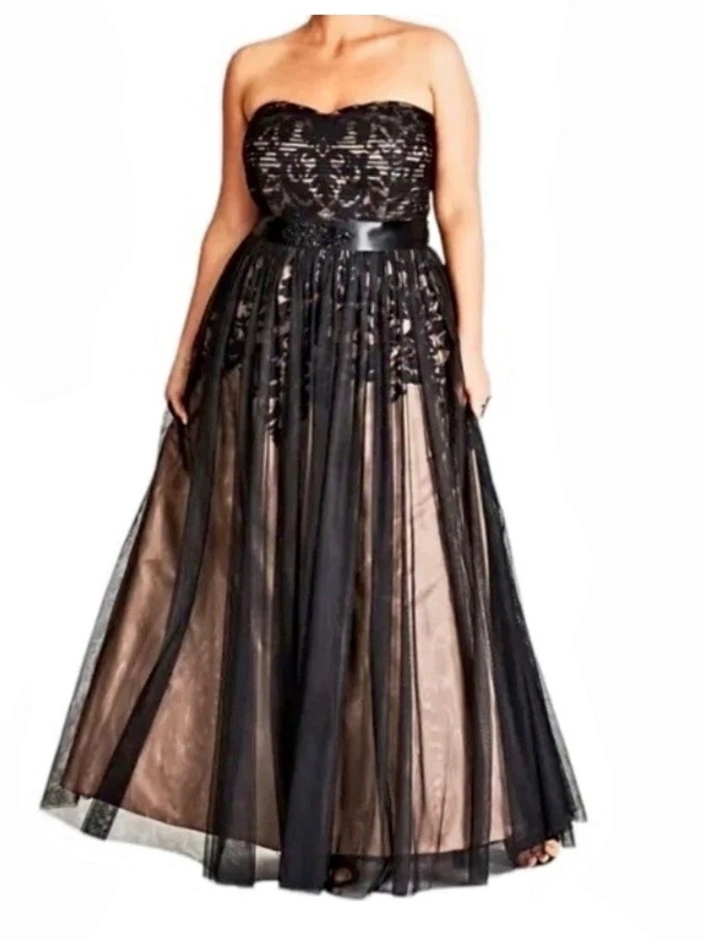 city chic Ambrosia Embroidery Tulle Maxi Dress Floral Lace Maxi Dress in Black